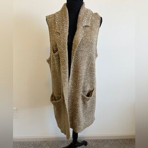 Kerisma Long lined Open Front Sweater Vest Speckled Sz S/M Notched Lapel Pockets